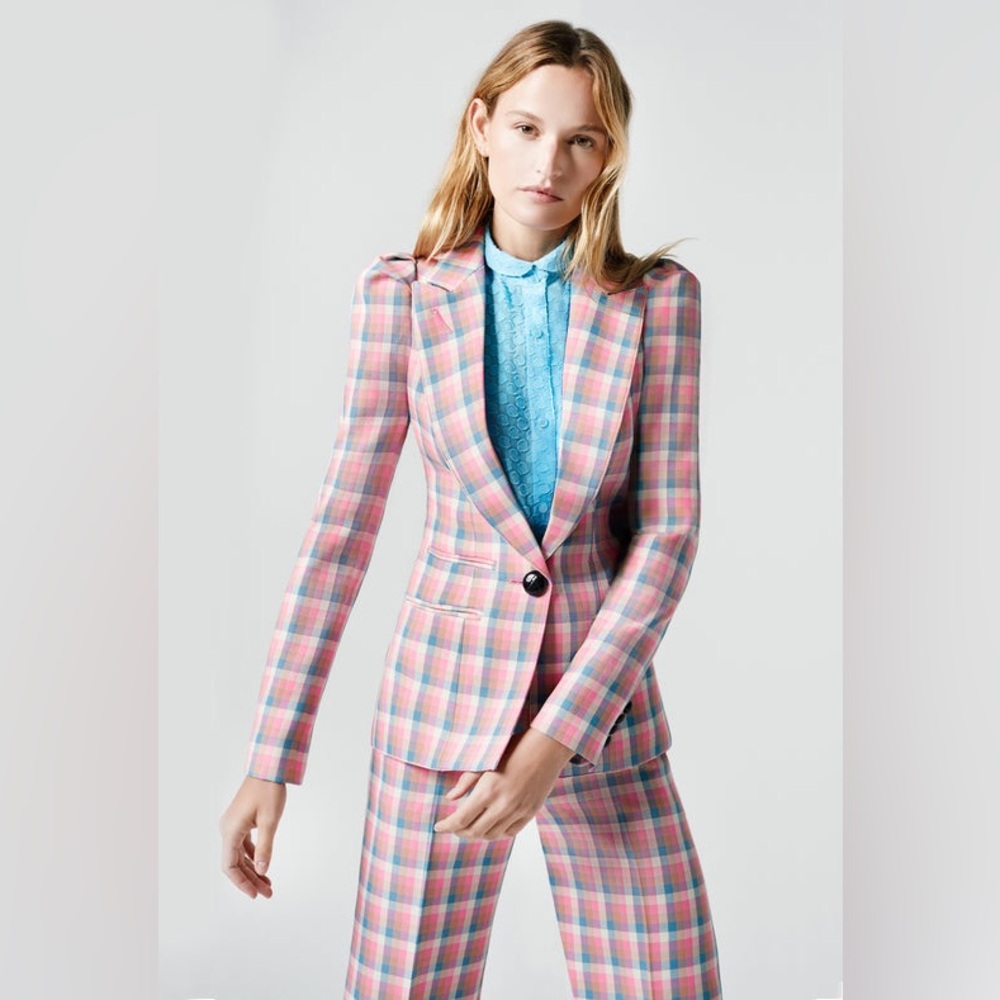 NWT $825 Smythe Box Pleat Check Blazer Jacket